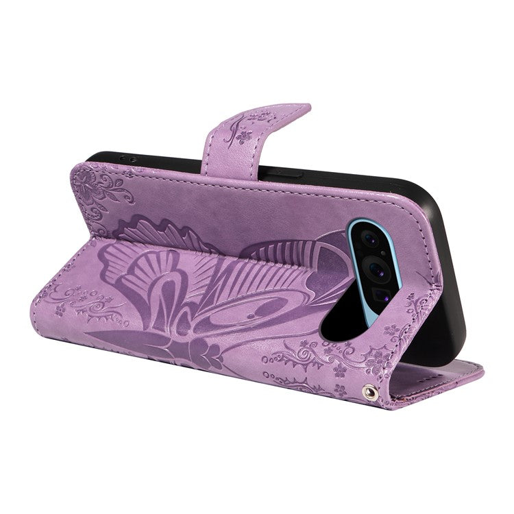 For Google Pixel 9 / 9 Pro Case Pattern Imprint Scratch Resistant Leather Wallet Phone Cover - Light Purple