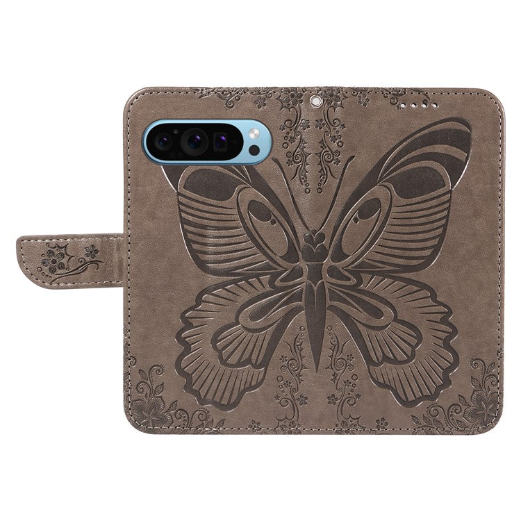 For Google Pixel 9 / 9 Pro Case Pattern Imprint Scratch Resistant Leather Wallet Phone Cover - Grey