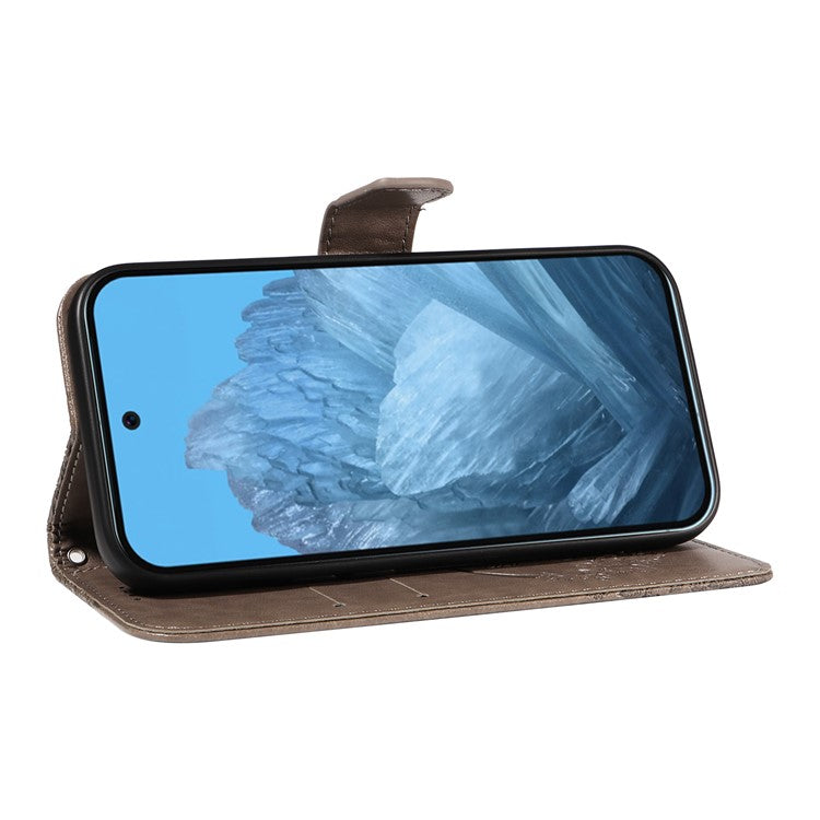 For Google Pixel 9 / 9 Pro Case Pattern Imprint Scratch Resistant Leather Wallet Phone Cover - Grey