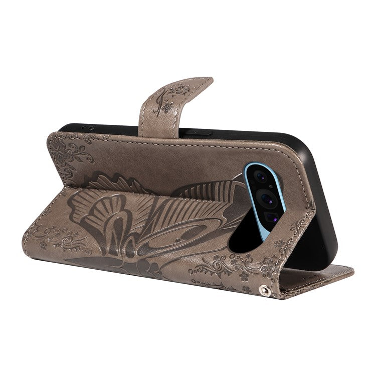 For Google Pixel 9 / 9 Pro Case Pattern Imprint Scratch Resistant Leather Wallet Phone Cover - Grey