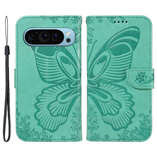 For Google Pixel 9 / 9 Pro Case Pattern Imprint Scratch Resistant Leather Wallet Phone Cover - Green