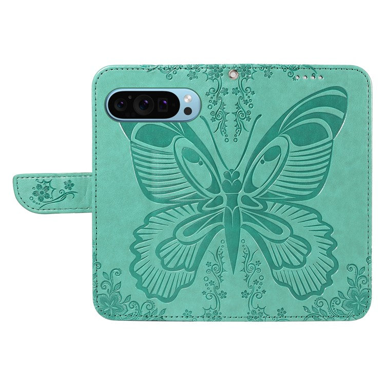 For Google Pixel 9 / 9 Pro Case Pattern Imprint Scratch Resistant Leather Wallet Phone Cover - Green