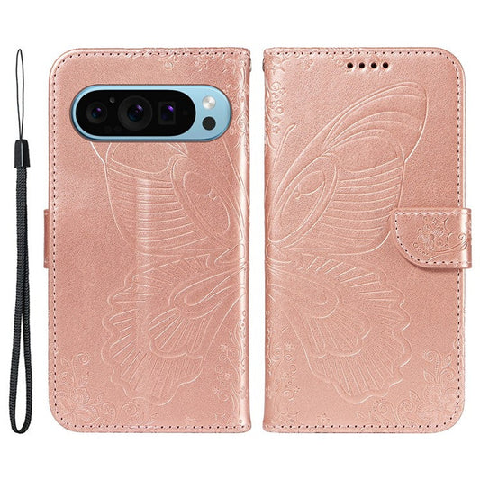 For Google Pixel 9 / 9 Pro Case Pattern Imprint Scratch Resistant Leather Wallet Phone Cover - Rose Gold