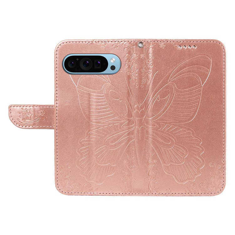 For Google Pixel 9 / 9 Pro Case Pattern Imprint Scratch Resistant Leather Wallet Phone Cover - Rose Gold