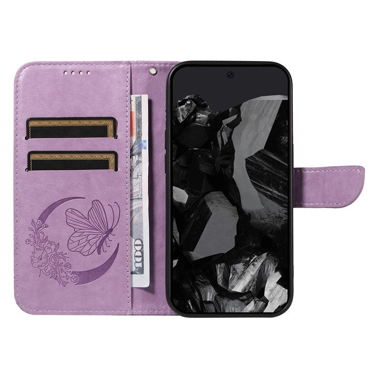 For Google Pixel 9 Pro / Pixel 9 Case Flip Stand PU Leather Phone Cover Swallowtail Butterfly - Light Purple