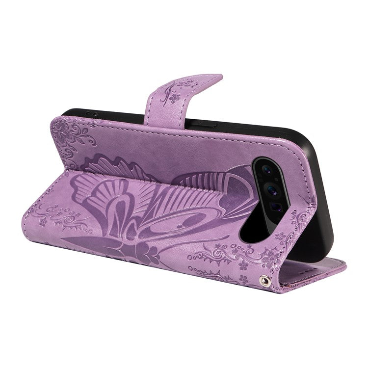 For Google Pixel 9 Pro / Pixel 9 Case Flip Stand PU Leather Phone Cover Swallowtail Butterfly - Light Purple