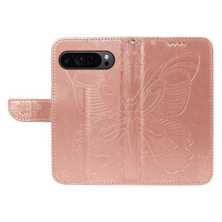 For Google Pixel 9 Pro / Pixel 9 Case Flip Stand PU Leather Phone Cover Swallowtail Butterfly - Rose Gold