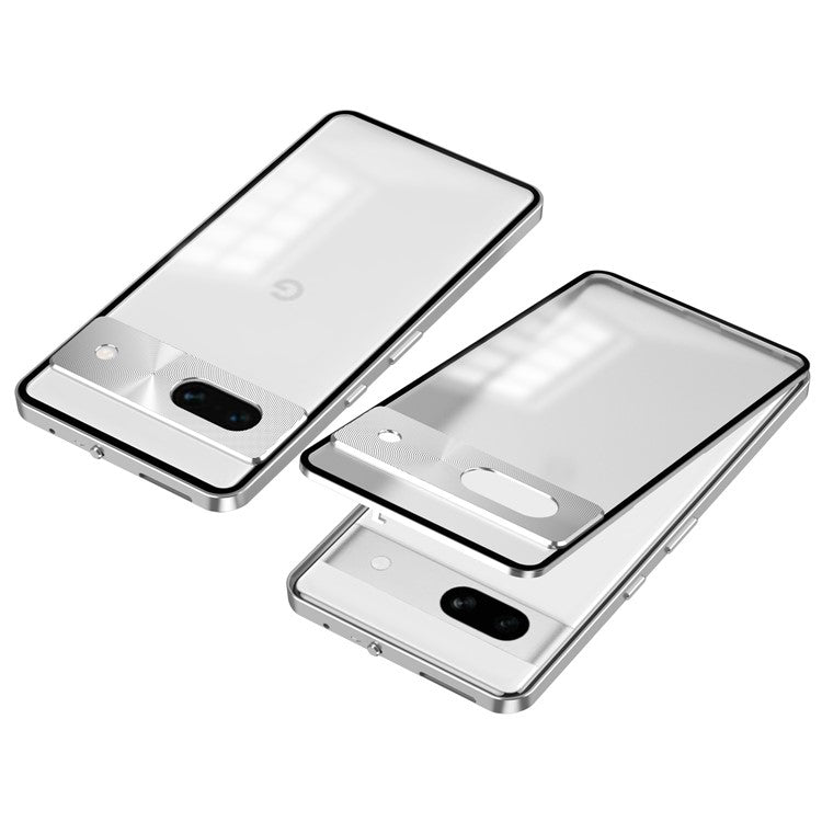 For Google Pixel 8a Case Pop-Up Snap Lock Anti-drop Aluminium Alloy+PC Matte Phone Cover - Silver