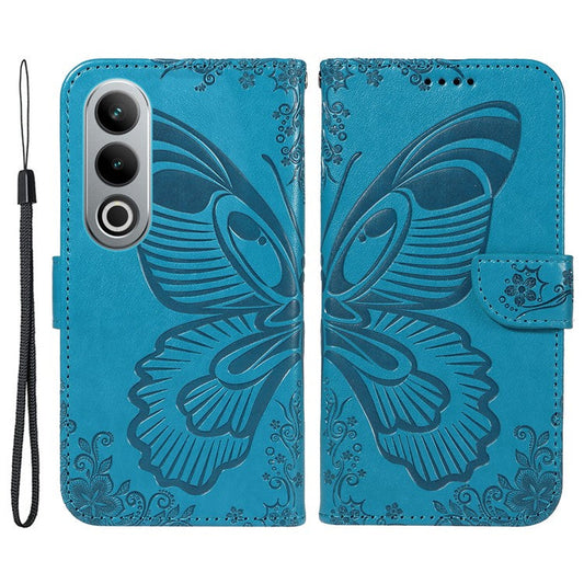 For OnePlus Ace 3V 5G Case Leather Wallet Flip Stand Butterfly Pattern Phone Cover - Blue