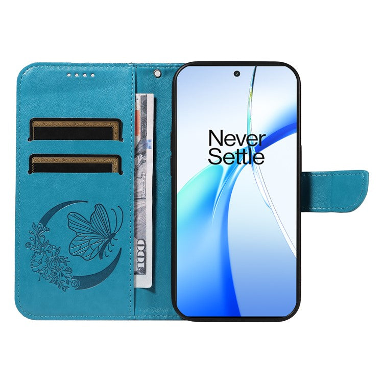 For OnePlus Ace 3V 5G Case Leather Wallet Flip Stand Butterfly Pattern Phone Cover - Blue