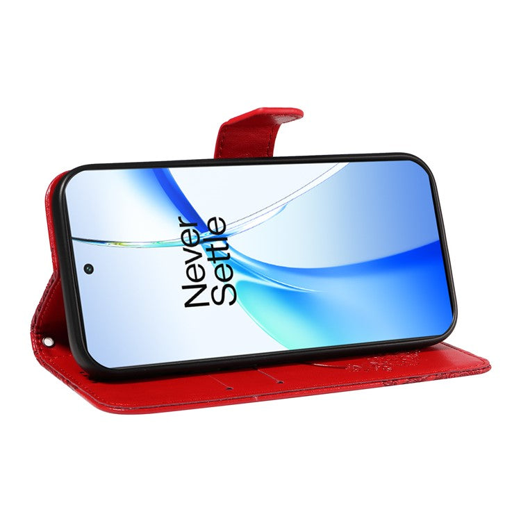 For OnePlus Ace 3V 5G Case Leather Wallet Flip Stand Butterfly Pattern Phone Cover - Red
