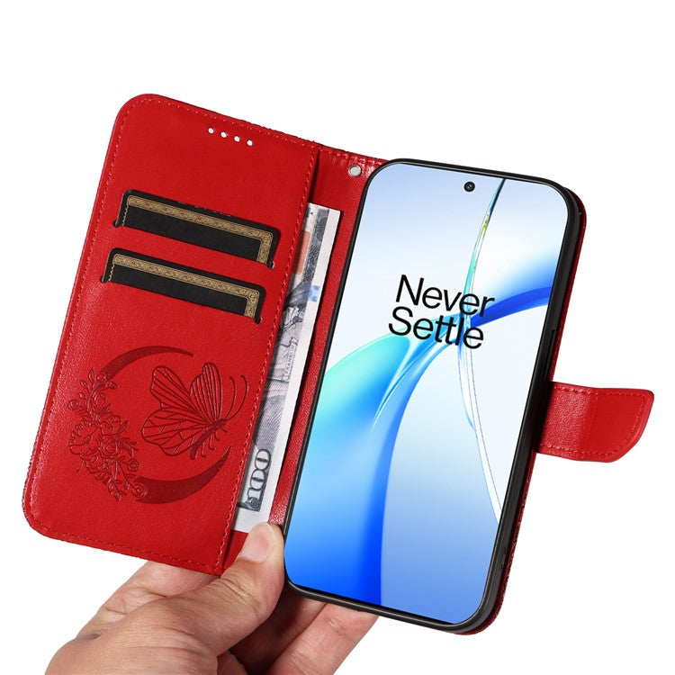For OnePlus Ace 3V 5G Case Leather Wallet Flip Stand Butterfly Pattern Phone Cover - Red