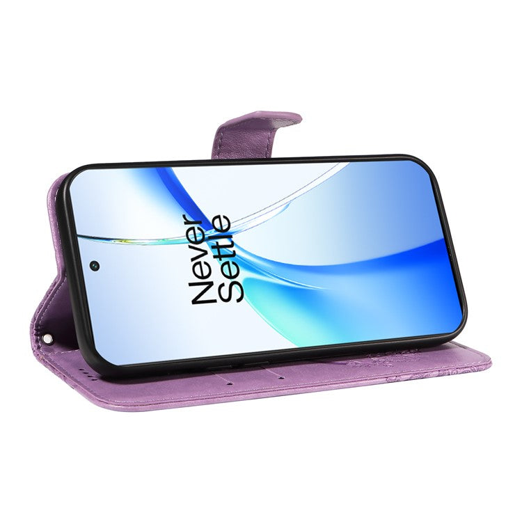 For OnePlus Ace 3V 5G Case Leather Wallet Flip Stand Butterfly Pattern Phone Cover - Light Purple