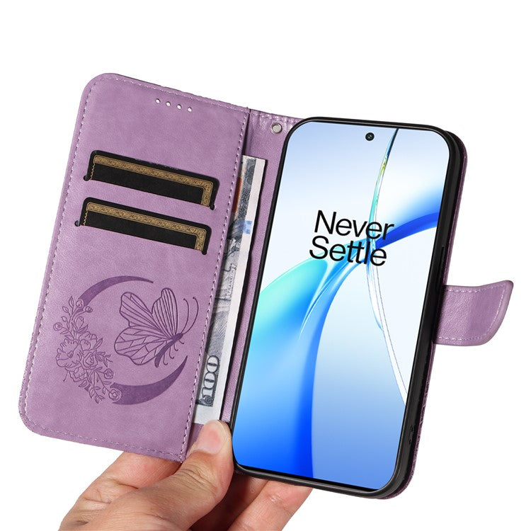 For OnePlus Ace 3V 5G Case Leather Wallet Flip Stand Butterfly Pattern Phone Cover - Light Purple