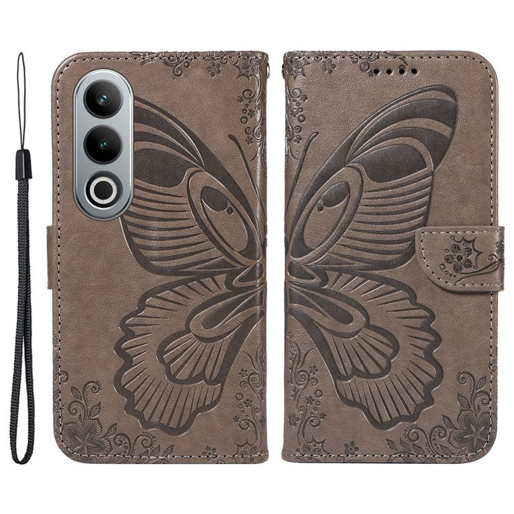 For OnePlus Ace 3V 5G Case Leather Wallet Flip Stand Butterfly Pattern Phone Cover - Grey