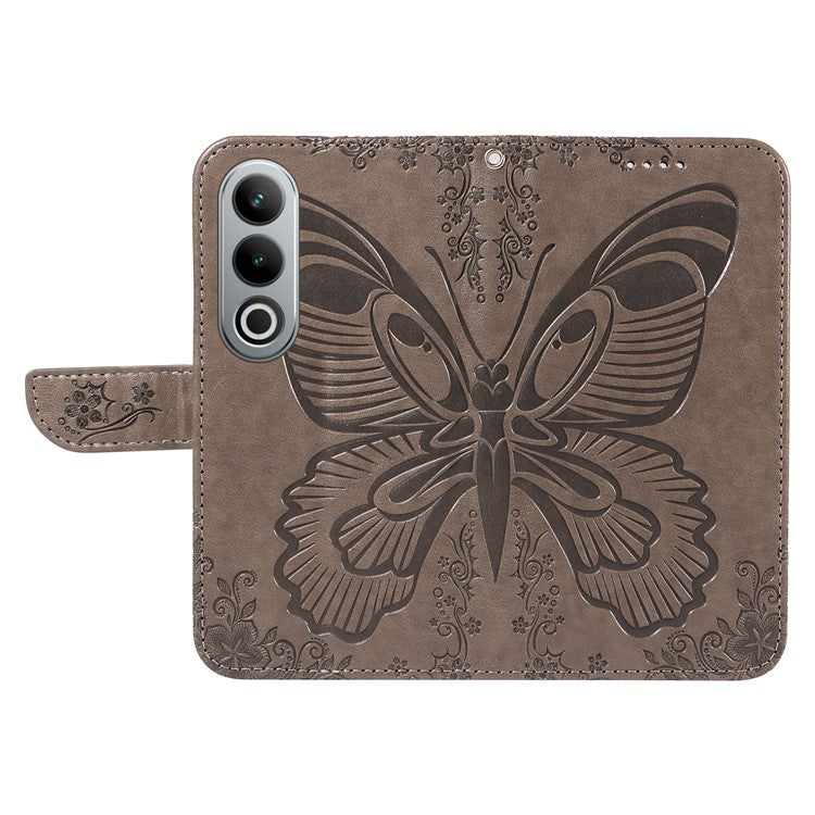 For OnePlus Ace 3V 5G Case Leather Wallet Flip Stand Butterfly Pattern Phone Cover - Grey