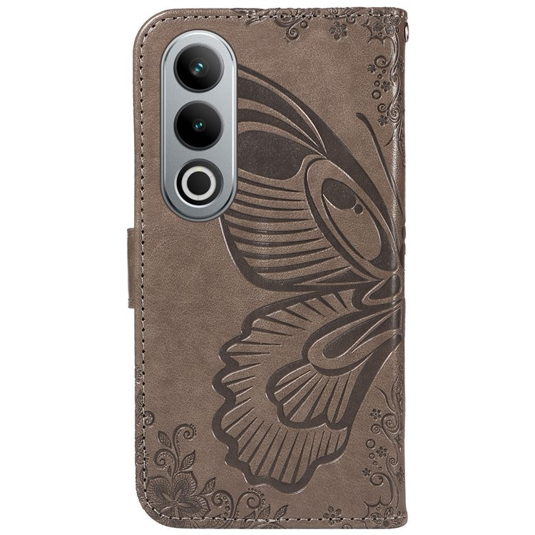 For OnePlus Ace 3V 5G Case Leather Wallet Flip Stand Butterfly Pattern Phone Cover - Grey