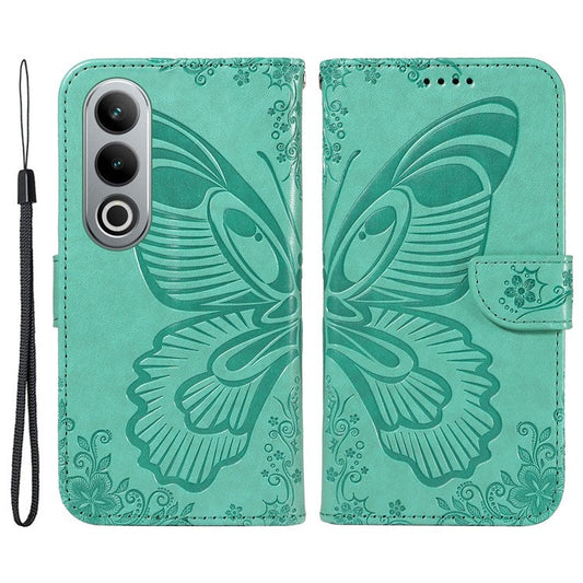 For OnePlus Ace 3V 5G Case Leather Wallet Flip Stand Butterfly Pattern Phone Cover - Green