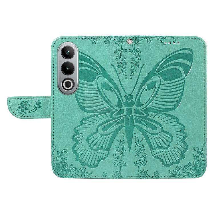 For OnePlus Ace 3V 5G Case Leather Wallet Flip Stand Butterfly Pattern Phone Cover - Green