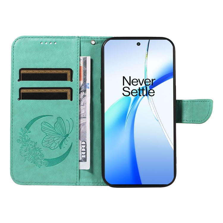 For OnePlus Ace 3V 5G Case Leather Wallet Flip Stand Butterfly Pattern Phone Cover - Green