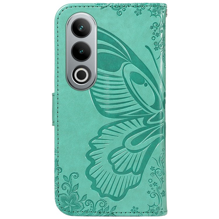 For OnePlus Ace 3V 5G Case Leather Wallet Flip Stand Butterfly Pattern Phone Cover - Green