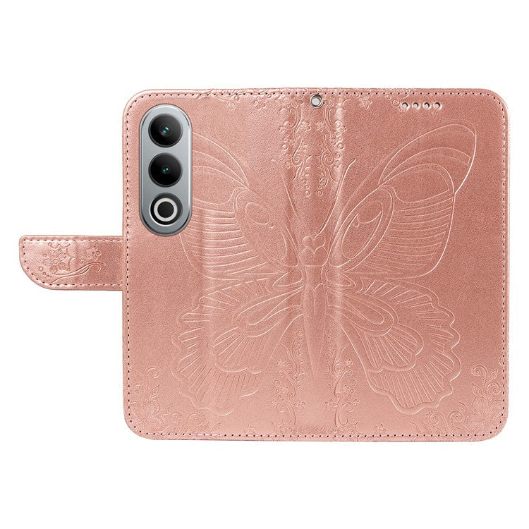 For OnePlus Ace 3V 5G Case Leather Wallet Flip Stand Butterfly Pattern Phone Cover - Rose Gold