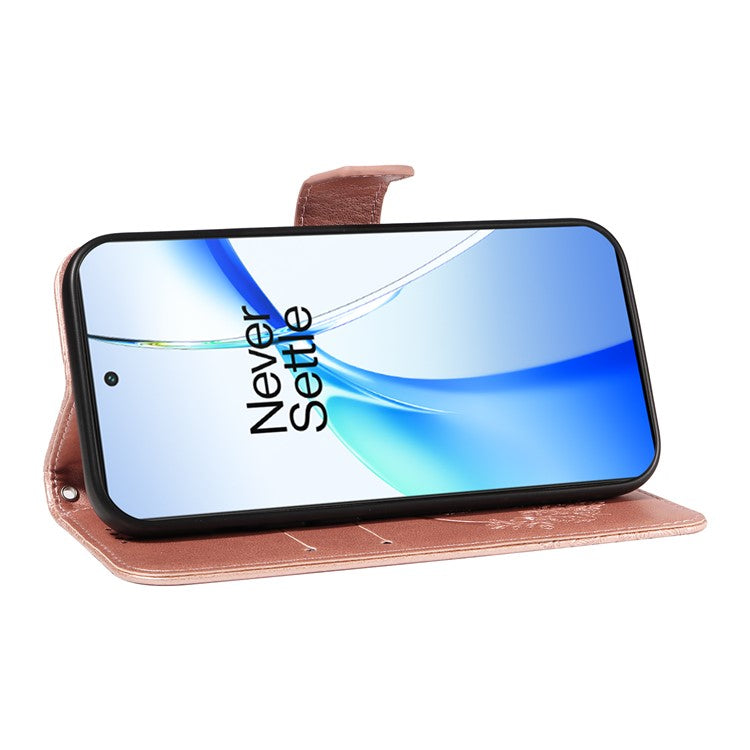 For OnePlus Ace 3V 5G Case Leather Wallet Flip Stand Butterfly Pattern Phone Cover - Rose Gold