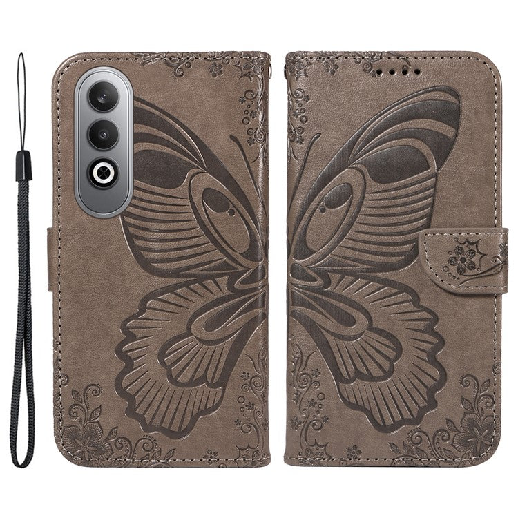 For OnePlus Nord CE4 5G Phone Case Wholesale Butterfly Leather Wallet Cover - Grey