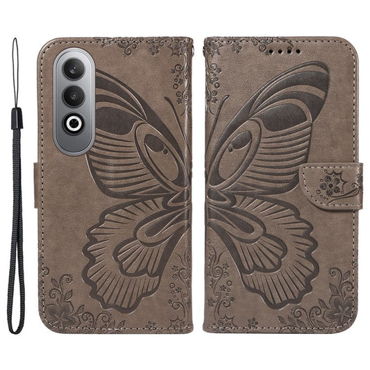 For OnePlus Nord CE4 5G Phone Case Wholesale Butterfly Leather Wallet Cover - Grey