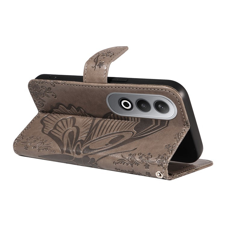 For OnePlus Nord CE4 5G Phone Case Wholesale Butterfly Leather Wallet Cover - Grey