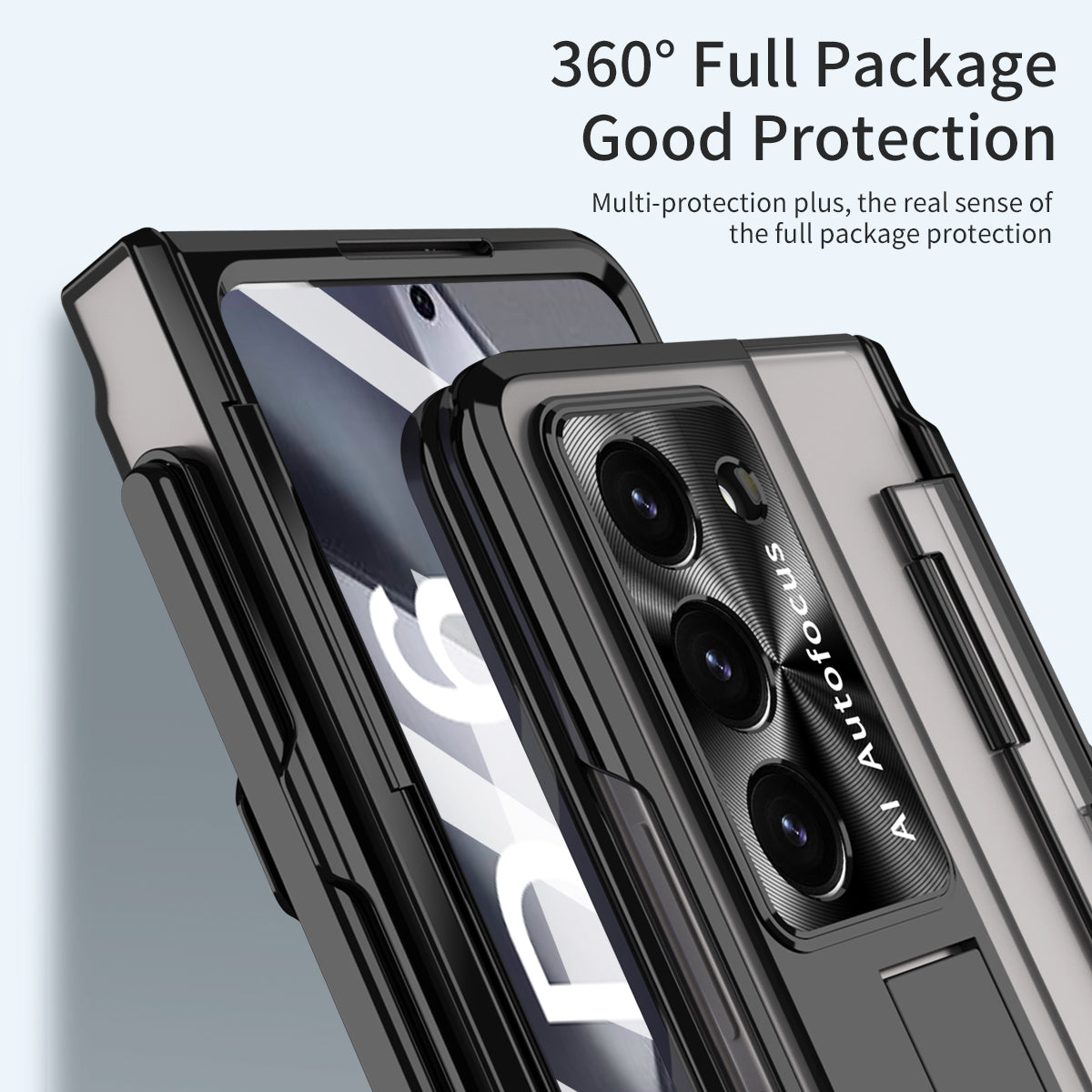 For Samsung Galaxy Z Fold6 5G Kickstand Phone Case PC Folding Cover with Tempered Glass Film + Stylus Pen - Black