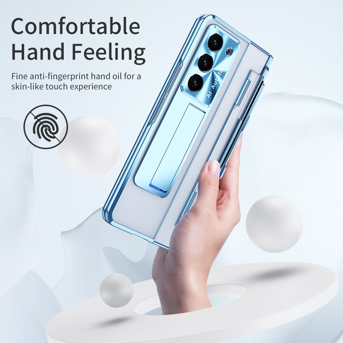 For Samsung Galaxy Z Fold6 5G Kickstand Phone Case PC Folding Cover with Tempered Glass Film + Stylus Pen - Blue