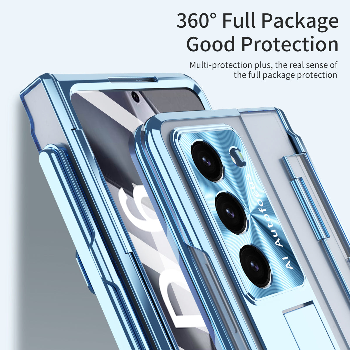For Samsung Galaxy Z Fold6 5G Kickstand Phone Case PC Folding Cover with Tempered Glass Film + Stylus Pen - Blue