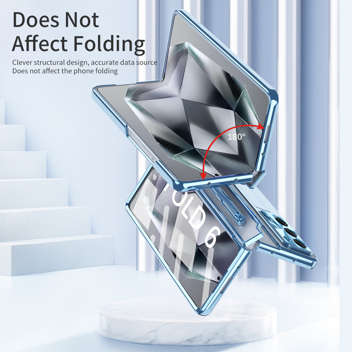 For Samsung Galaxy Z Fold6 5G Kickstand Phone Case PC Folding Cover with Tempered Glass Film + Stylus Pen - Blue