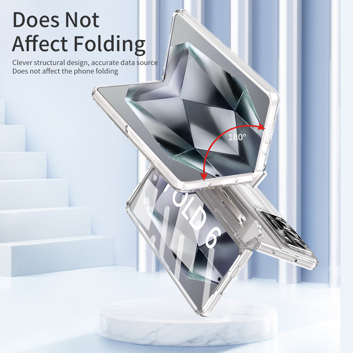 For Samsung Galaxy Z Fold6 5G Kickstand Phone Case PC Folding Cover with Tempered Glass Film + Stylus Pen - Transparent