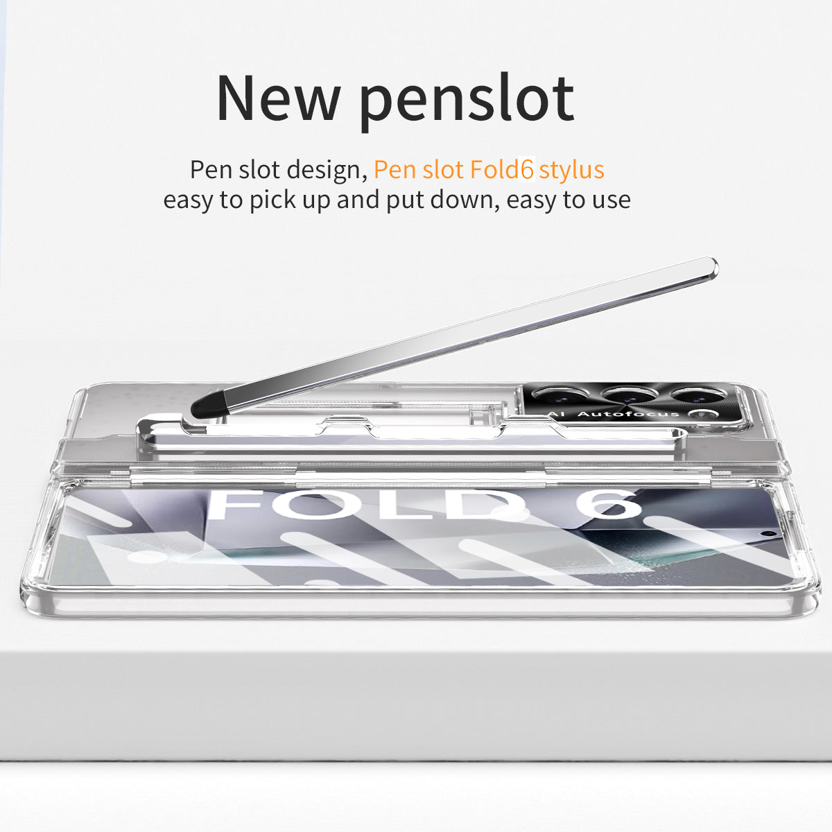 For Samsung Galaxy Z Fold6 5G Kickstand Phone Case PC Folding Cover with Tempered Glass Film + Stylus Pen - Transparent