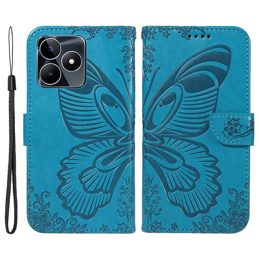 For Realme C53 (India) / Note 50 4G Case Butterfly Pattern Wallet Stand Leather Cover - Blue