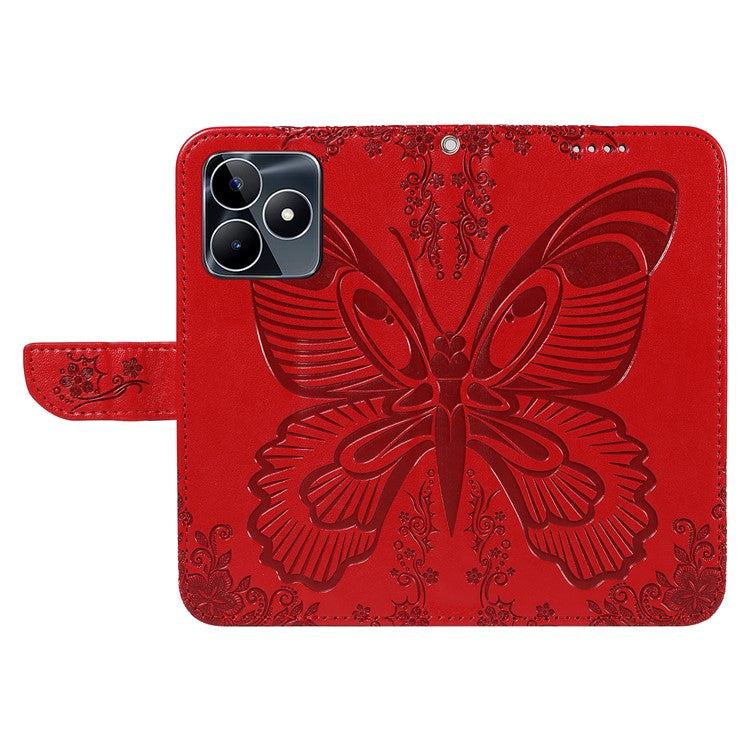 For Realme C53 (India) / Note 50 4G Case Butterfly Pattern Wallet Stand Leather Cover - Red