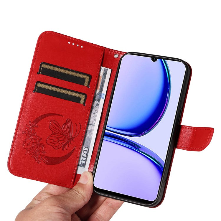 For Realme C53 (India) / Note 50 4G Case Butterfly Pattern Wallet Stand Leather Cover - Red