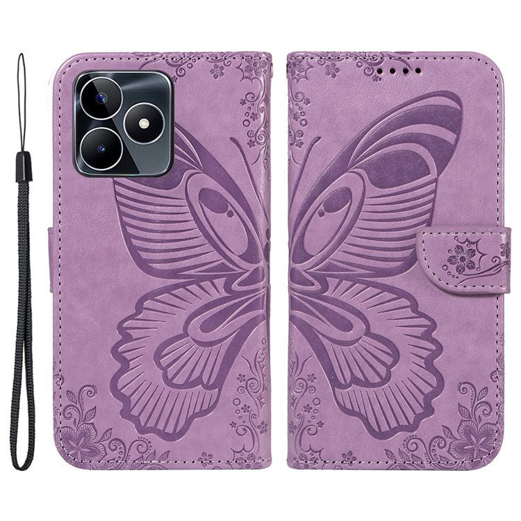For Realme C53 (India) / Note 50 4G Case Butterfly Pattern Wallet Stand Leather Cover - Light Purple
