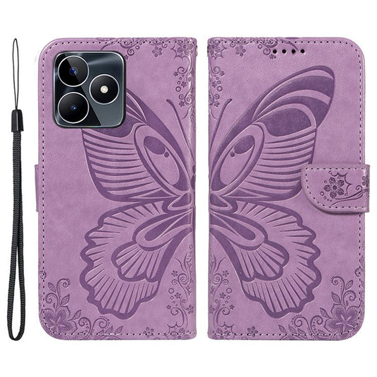 For Realme C53 (India) / Note 50 4G Case Butterfly Pattern Wallet Stand Leather Cover - Light Purple