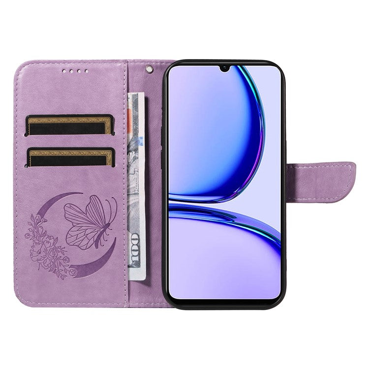 For Realme C53 (India) / Note 50 4G Case Butterfly Pattern Wallet Stand Leather Cover - Light Purple