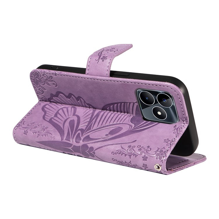 For Realme C53 (India) / Note 50 4G Case Butterfly Pattern Wallet Stand Leather Cover - Light Purple