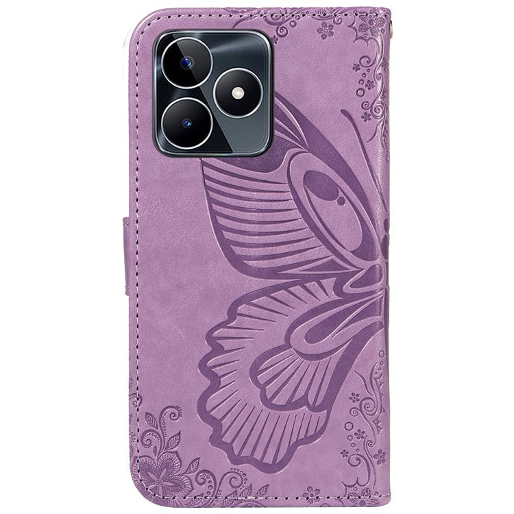 For Realme C53 (India) / Note 50 4G Case Butterfly Pattern Wallet Stand Leather Cover - Light Purple