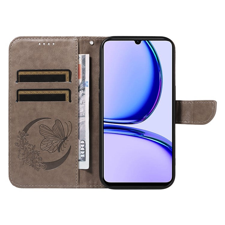For Realme C53 (India) / Note 50 4G Case Butterfly Pattern Wallet Stand Leather Cover - Grey