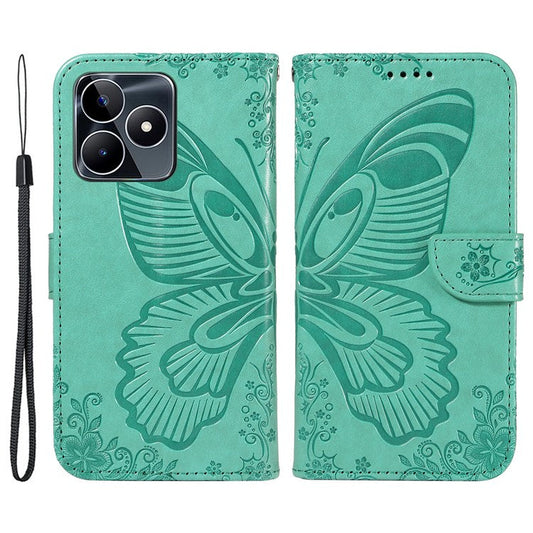 For Realme C53 (India) / Note 50 4G Case Butterfly Pattern Wallet Stand Leather Cover - Green