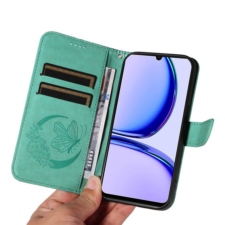 For Realme C53 (India) / Note 50 4G Case Butterfly Pattern Wallet Stand Leather Cover - Green