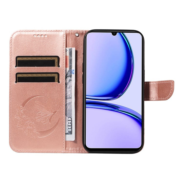 For Realme C53 (India) / Note 50 4G Case Butterfly Pattern Wallet Stand Leather Cover - Rose Gold