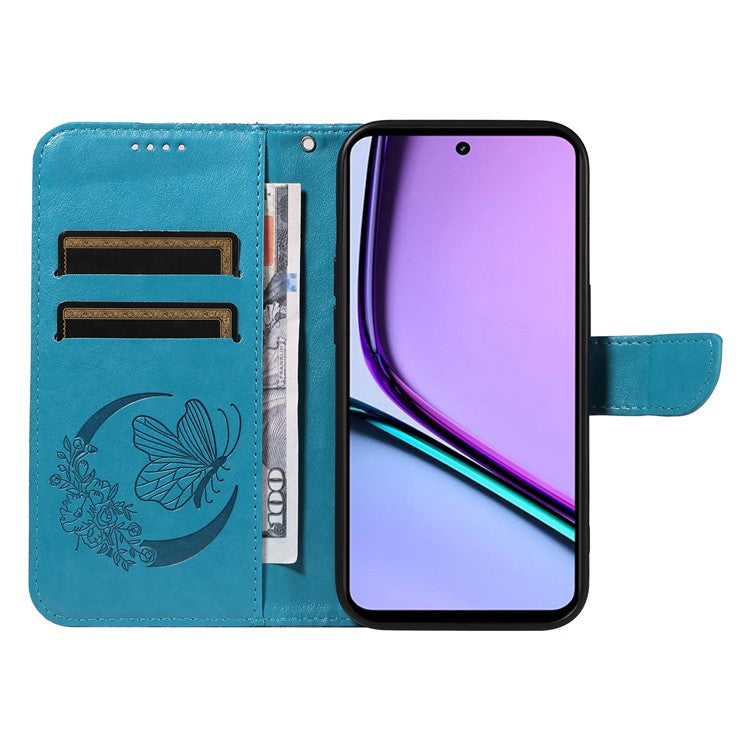 For Realme C67 4G PU Leather Phone Case Imprinted Pattern Wallet Phone Cover with Strap - Blue