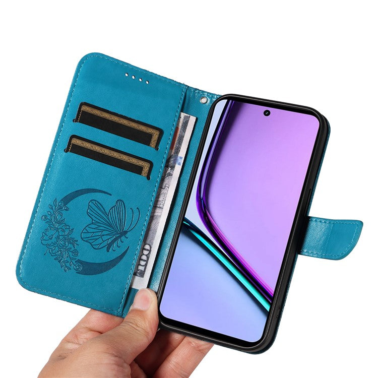 For Realme C67 4G PU Leather Phone Case Imprinted Pattern Wallet Phone Cover with Strap - Blue
